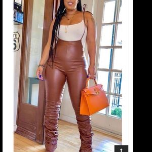 Scrunched faux leather pants